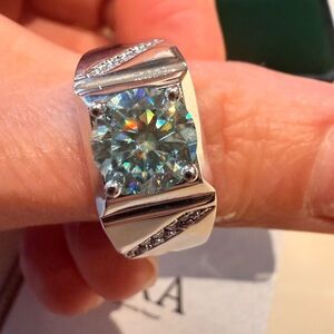Men’s 2.0ct light blue Moissanite Ring size 12 White Gold Filled Statement Piece
